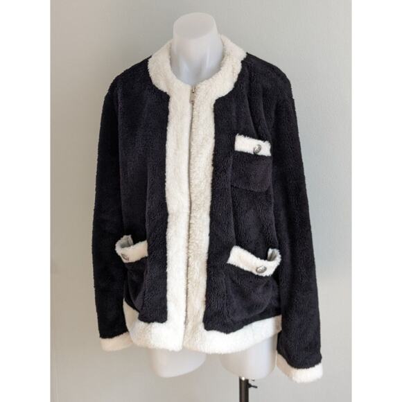 Trunk Project Size Large Fleece Jacket Black White Full Zip Pockets Long Sleeves - Picture 4 of 10